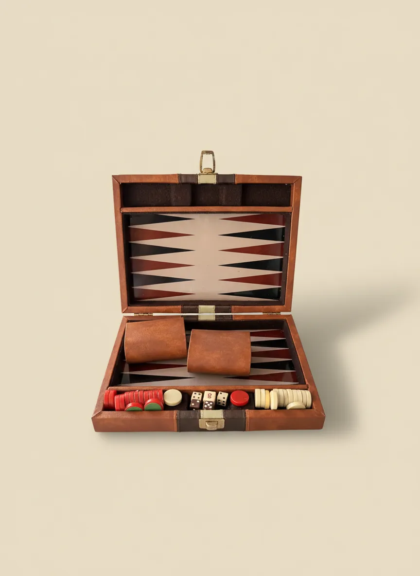 Backgammon de viaje en estuche bicolor símil cuero