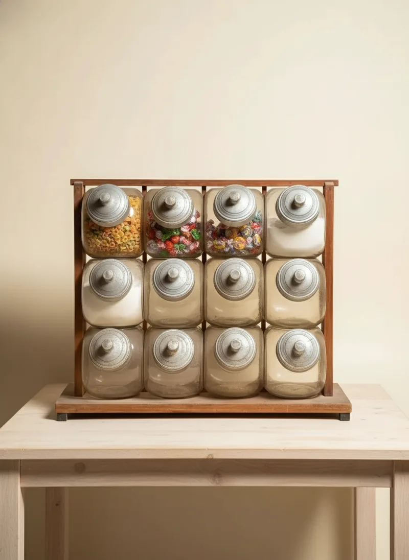 Caramelera de mostrador con 12 frascos de vidrio