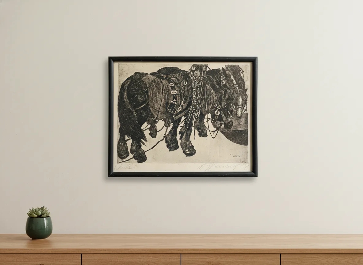 Grabado ecuestre de tiro enmarcado - 2
