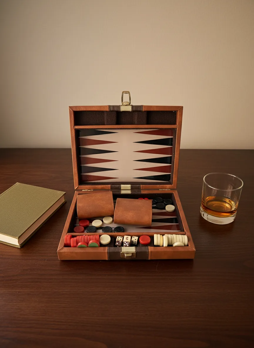 Backgammon de viaje en estuche bicolor símil cuero - 3