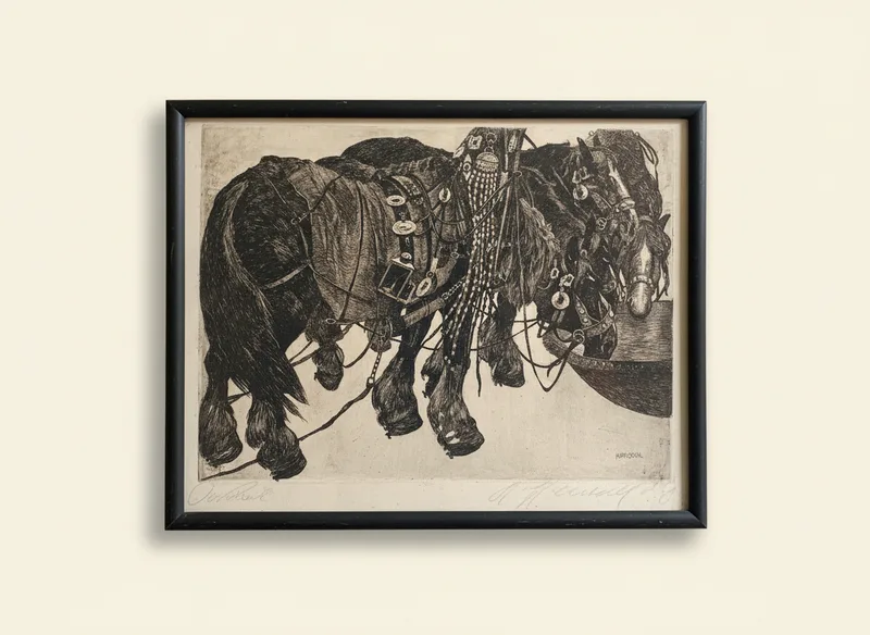 Grabado ecuestre de tiro enmarcado