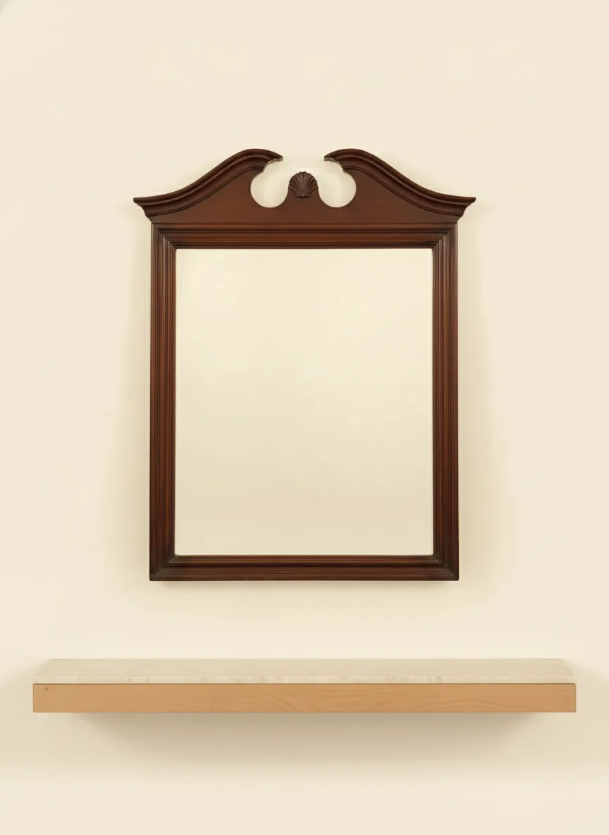 Espejo de pared con pedimento partido y concha tallada - 2